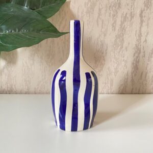 Vase Bouteille Rayée- Bleu